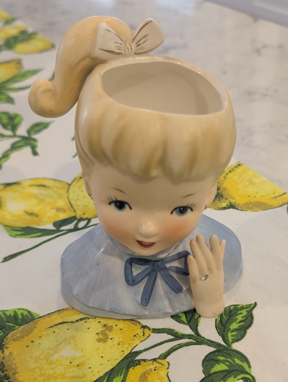 Vintage Napco  Blonde Girl Planter in Blue